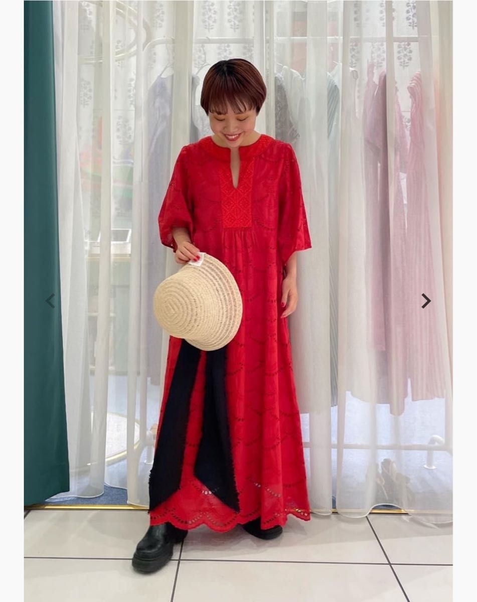 ne Quittez pas ヌキテパ ロングワンピース レッド フリーサイズ ne Quittez pas ヌキテパ ロングワンピース レッド フリーサイズ
