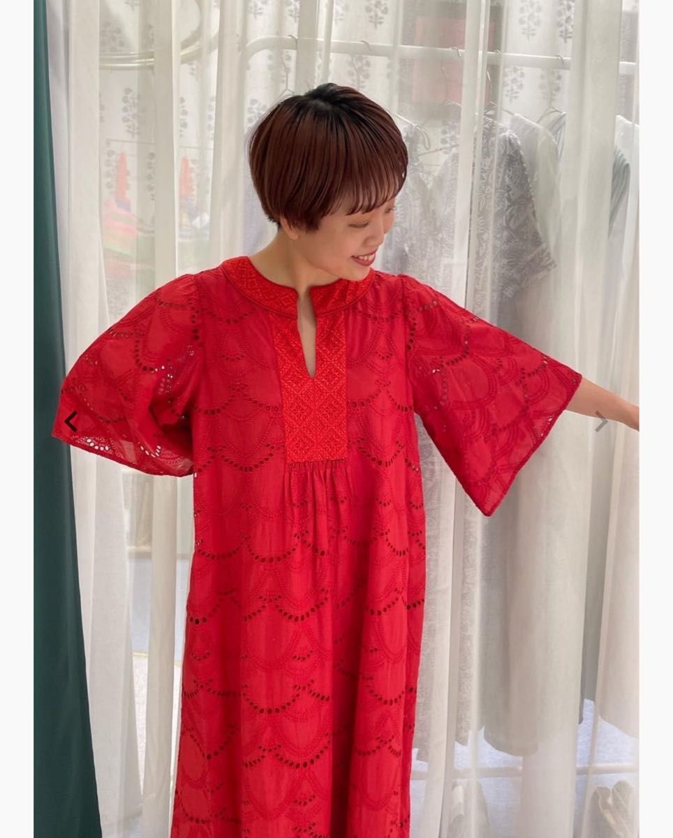 ne Quittez pas ヌキテパ ロングワンピース レッド フリーサイズ ne Quittez pas ヌキテパ ロングワンピース レッド フリーサイズ