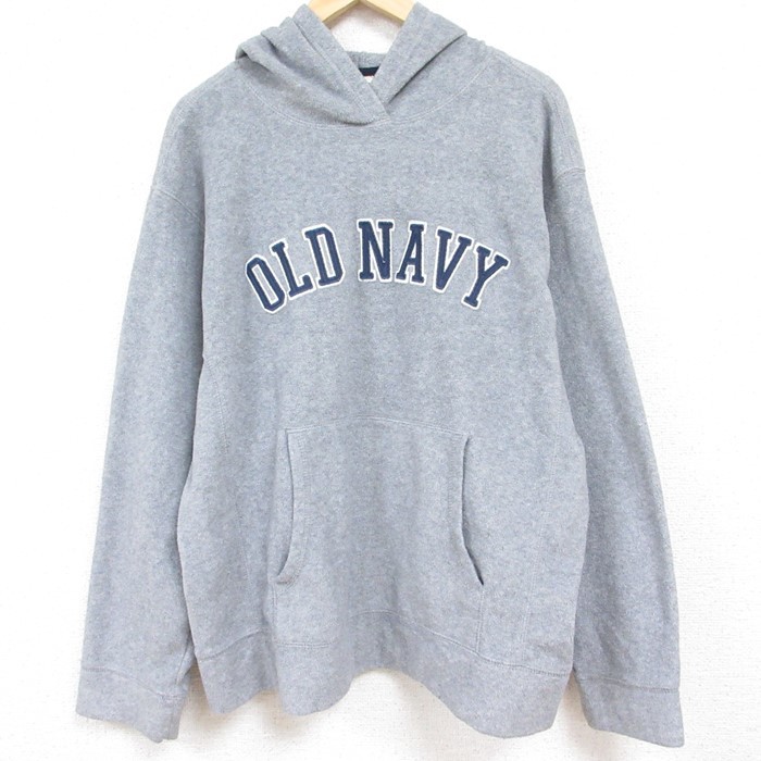 XL/古着 オールドネイビー OLD NAVY 長袖 フリース トップス パーカー メンズ 00s ビッグロゴ ポリエステル 薄グレー 24jan08 中古 スエッ_画像1