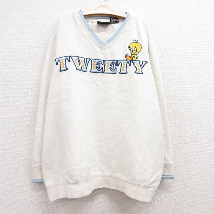  old clothes long sleeve sweat Kids girls child clothes 00s Looney Tunes tui- tea embroidery V neck white other white 23sep26