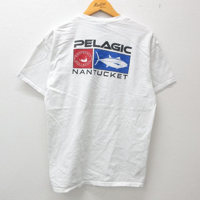 L/古着 半袖 ビンテージ Tシャツ メンズ 00s 魚 ナンタケット コットン クルーネック 白 ホワイト 23may22 中古_画像1