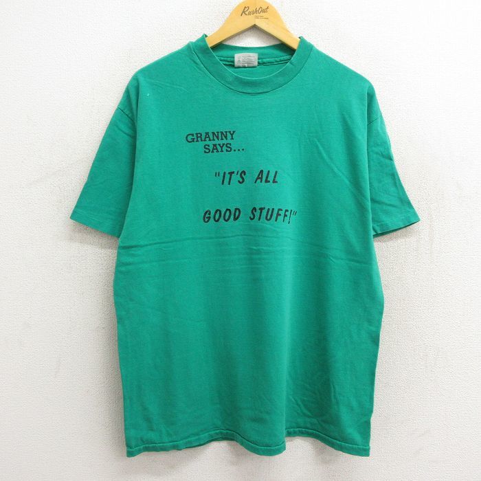 XL/古着 ヘインズ 半袖 ビンテージ Tシャツ メンズ 80s Grannys Trannys コットン クルーネック 緑 グリーン 23jul21 中古