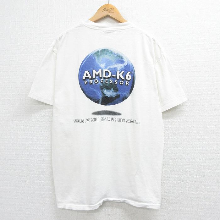 XL/古着 半袖 ビンテージ Tシャツ メンズ 90s AMD K6 地球 大きいサイズ コットン クルーネック 白 ホワイト 23jul22 中古