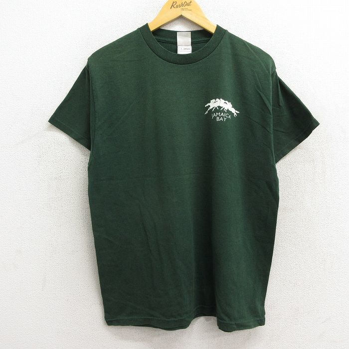 L/古着 半袖 ビンテージ Tシャツ メンズ 90s 競馬 ジャマイカ クルーネック 濃緑 グリーン 23aug07 中古_画像1