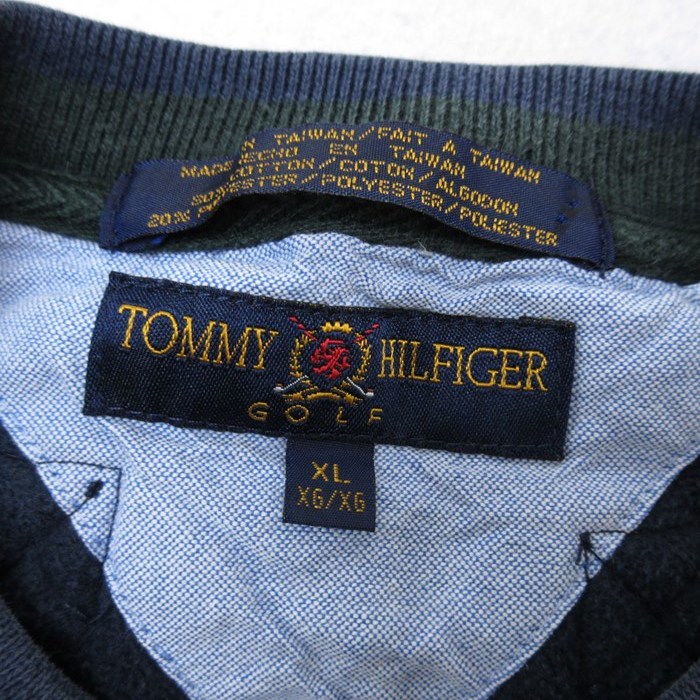 XL/古着 トミーヒルフィガー TOMMY HILFIGER ゴルフ 長袖 ブランド スウェット メンズ 90s ミシガン 刺繍 大きいサイズ クルーネック 濃紺_画像6