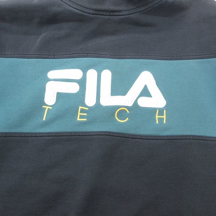 XL/古着 フィラ FILA 長袖 スウェット パーカー メンズ 90s ビッグロゴ 刺繍 黒他 ブラック 24jan17 中古 スエット トレーナー トップス_画像3