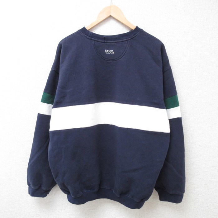 XL/古着 IZOD 長袖 スウェット メンズ 90s エバンストンゴルフクラブ マルチカラー 大きいサイズ クルーネック 濃紺 ネイビー 24jan19 中古_画像2