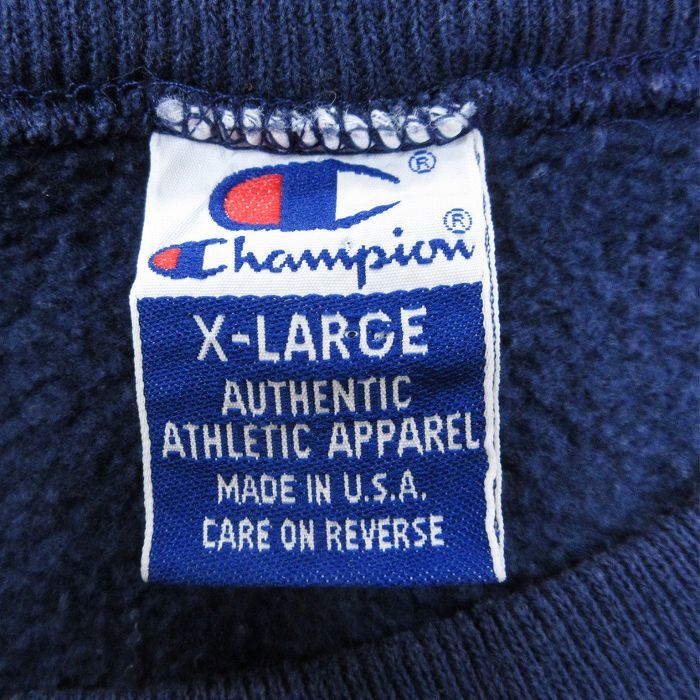 XL/古着 チャンピオン Champion 長袖 スウェット メンズ 90s テキサス 大学 刺繍 大きいサイズ クルーネック 紺 ネイビー spe 24jan20 中古_画像3