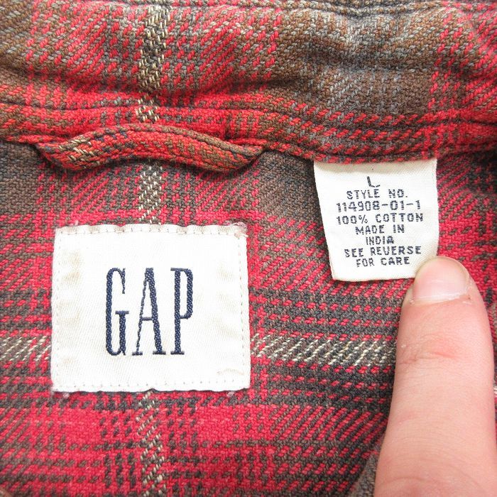 XL/古着 ギャップ GAP 長袖 フランネル シャツ メンズ 00s コットン 赤他 レッド チェック 24jan20 中古 トップス_画像4