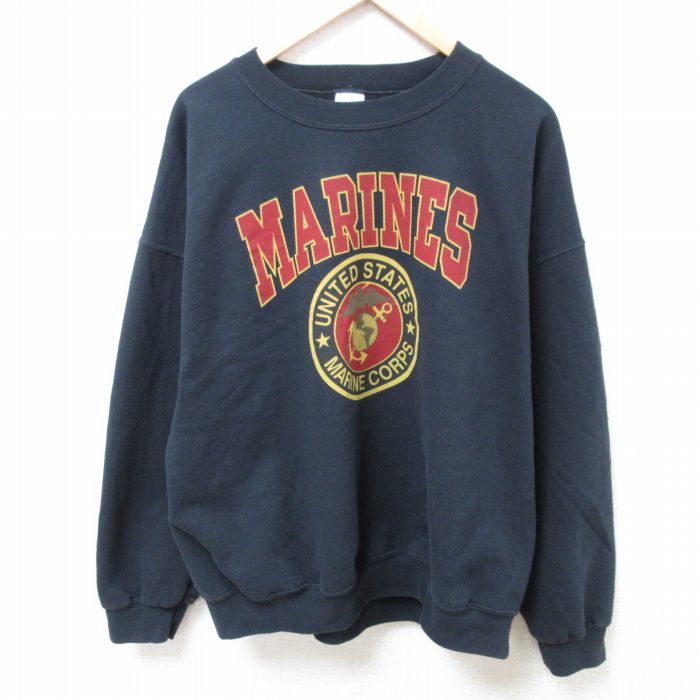 XL/古着 長袖 スウェット メンズ 00s ミリタリー USMC 大きいサイズ クルーネック 黒 ブラック 24jan25 中古 スエット トレーナー トップス_画像1