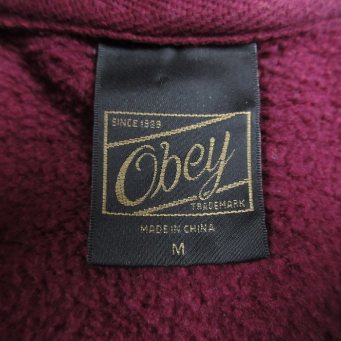 L/古着 オベイ OBEY 長袖 スウェット パーカー メンズ ビッグロゴ エンジ 24jan25 中古 スエット トレーナー トップス_画像3