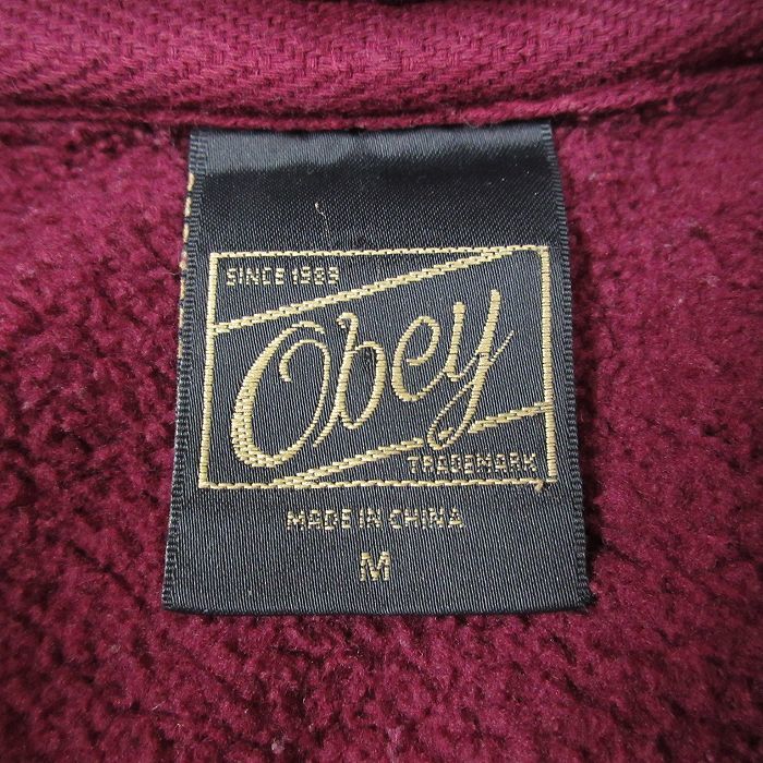 M/古着 オベイ OBEY 長袖 スウェット パーカー メンズ ビッグロゴ エンジ 24jan25 中古 スエット トレーナー トップス_画像4