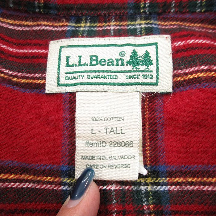 XL/古着 エルエルビーン LLBEAN 長袖 フランネル シャツ メンズ 00s ロング丈 コットン ボタンダウン エンジ他 タータン チェック 24jan29_画像4