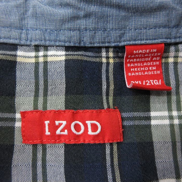 XL/古着 IZOD 長袖 ブランド シャツ メンズ 大きいサイズ ロング丈 ボタンダウン 紺他 ネイビー チェック 24jan30 中古 トップス_画像4