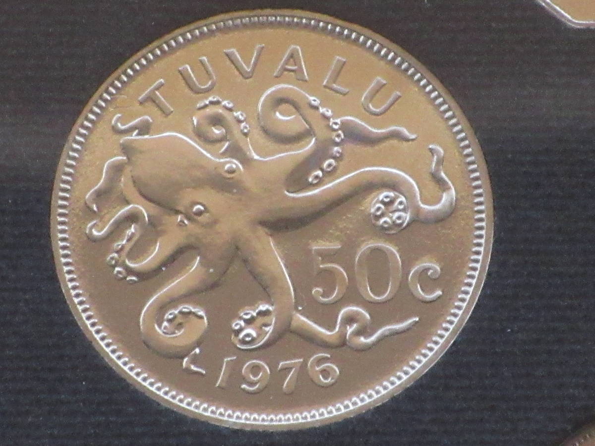 ツバルの1976年海洋生物７種プルーフ貨幣セット_画像4