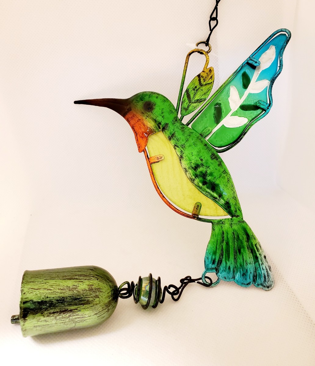 鳥の置物 ハチドリの風鈴 ウィンドチャイム ステンドグラス風 鳥の雑貨 HANAKOの画像3