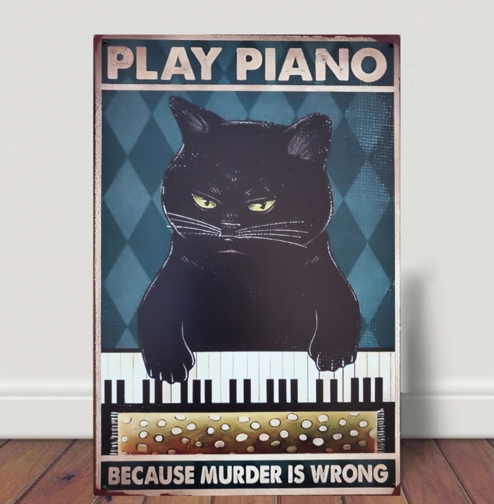 ブリキ看板 HANAKO レトロ 猫の看板 E6 黒猫 ピアノ 音楽教室 ウェルカムボードの画像5