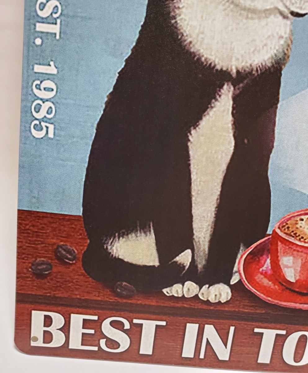 ブリキ看板　HANAKO　レトロ　猫カフェ　猫の看板 R19　ハチワレ猫　カフェ　ウェルカムボード_画像7