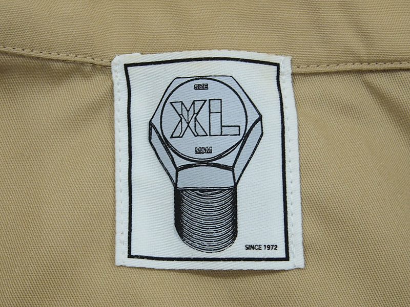 希少 XL 極美品 M&M CUSTOM PERFORMANCE T/C OPEN COLLAR SHIRT ワークシャツ ロゴ ベージュ エムアンドエム F_画像3