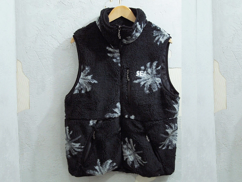 新品 WIND AND SEA WDS Palm tree (pattern) Fleece Vest フリース ベスト ウィンダンシー ブラック 黒 L パームツリー black