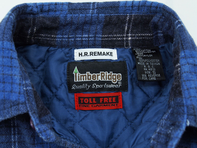 H.R.REMAKE TOLL FREE ロング チェックネルシャツ 裏地 キルティング 付き ハリウッドランチマーケット リメイク トールフリー ブルー S _画像3