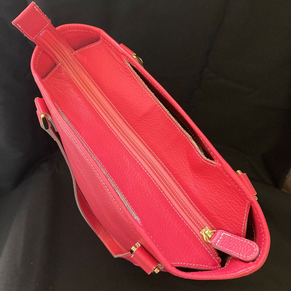 牛革　本革　トートバッグ　バケツ型　濃いピンク　ショッキングピンク　日本製
