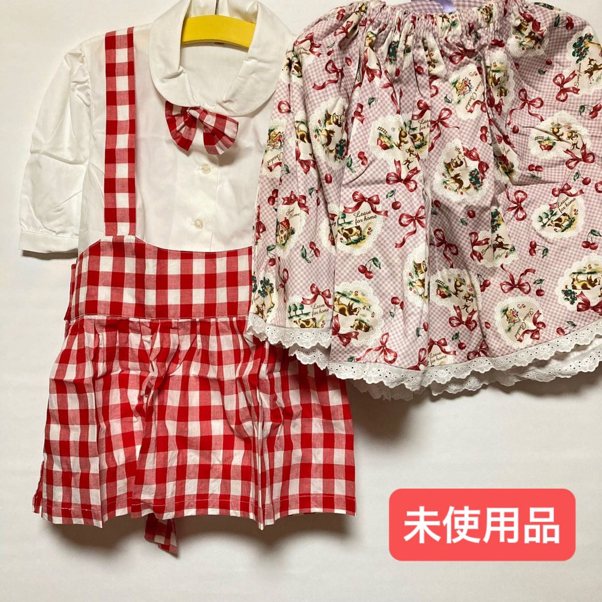 オリジナル　メイド服　カントリーメイド　赤ギンガムチェック　エプロン　ブラウス　スカート　セット