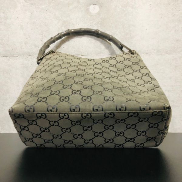 sn1015【100】//GUCCI★グッチ　スエード　バンブー　ワンショルダーバッグ　グレー　ハンドバッグ_画像7