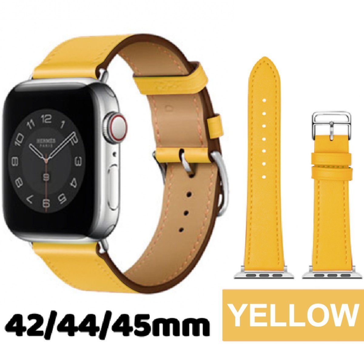 新品　送料無料　AppleWatch バンド 合皮　42/44/45mm　イエロー