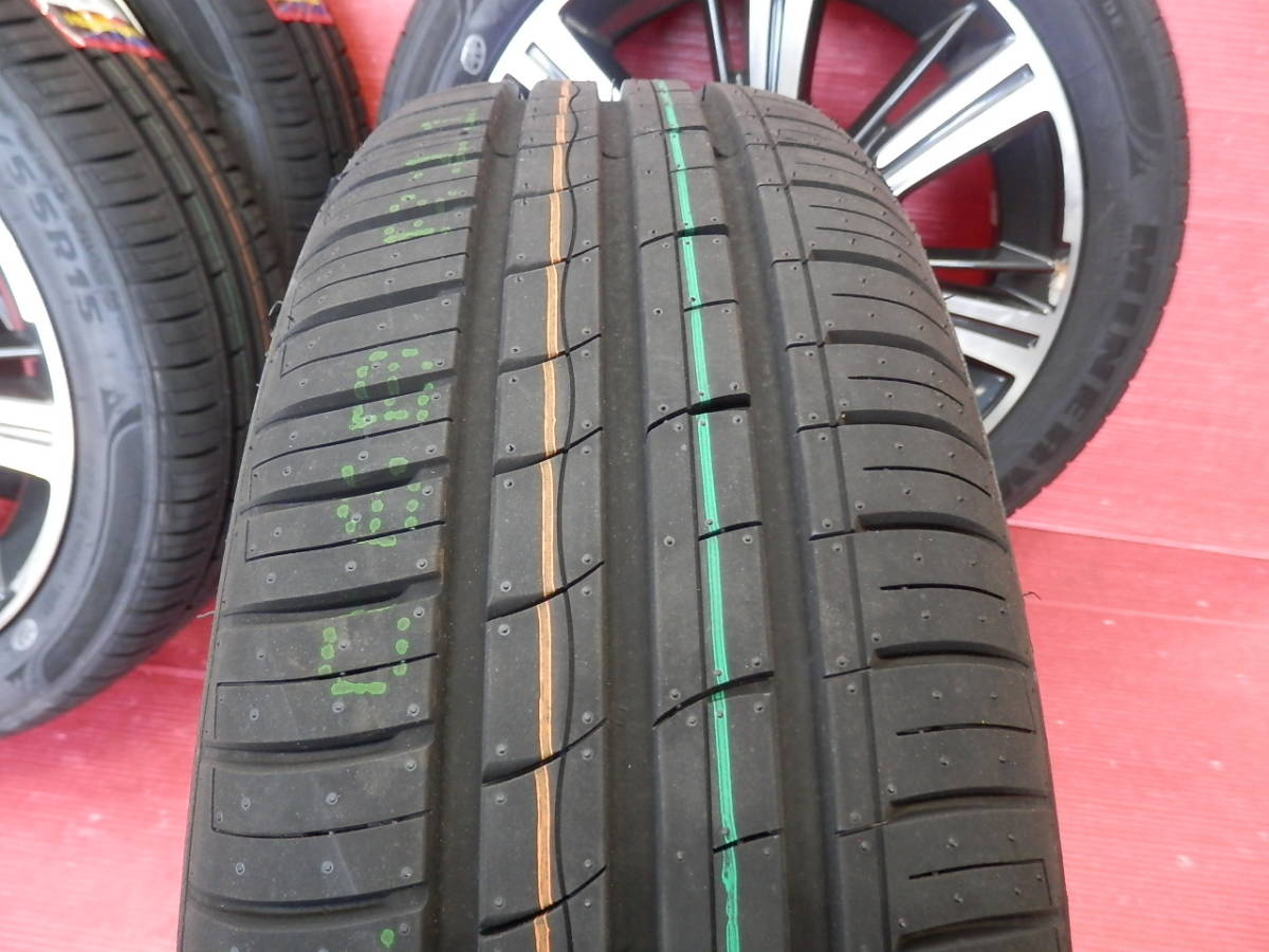 スズキの軽自動車に！スズキ純正 アルミ！5J 15インチ +45 100/4H +ミネルバ製 165/55R15 新品サマータイヤ付き４本SET！_画像9