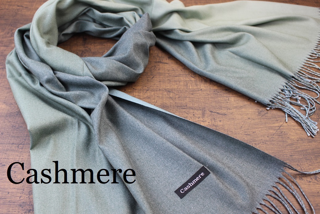 新品【カシミア Cashmere】リバーシブル エメラルドグリーン× ミントグリーン グラデーション柄×無地 大判 ストール/マフラー_画像1