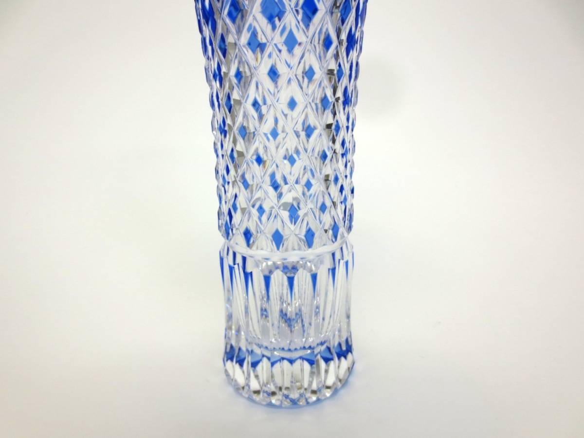 【1-34】HOYA 切子 花瓶 青 ガラス クリスタル 花器 華道 フラワーアレンジメント_画像5