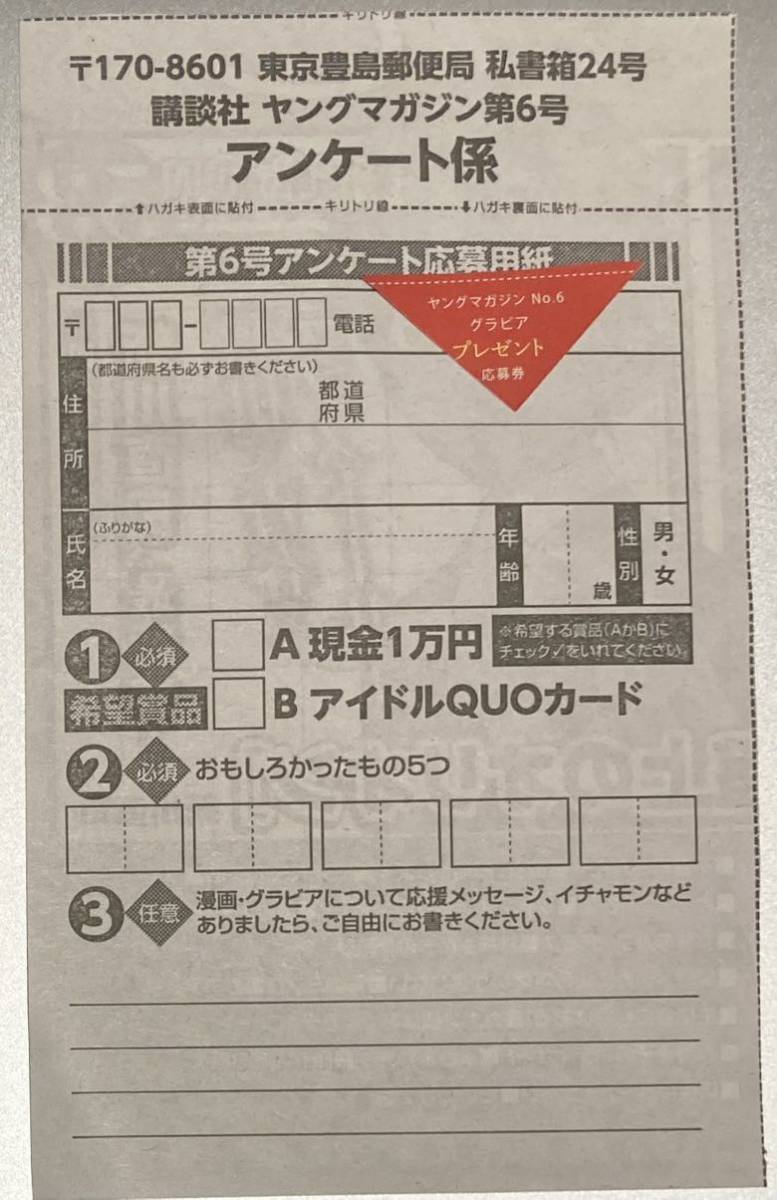 2023 12 25 NO.6 ヤングマガジン 応募券 各1枚 桑島海空 グラビア グラドル コスプレ 水着 ビキニ 応募用紙_画像1