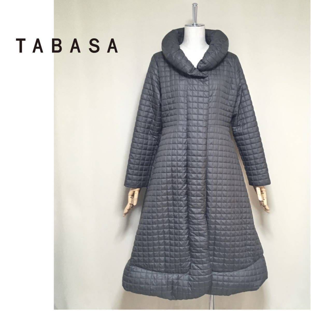【TABASA】タバサ ショールカラー 中綿 キルティング ロングコート 大きめ34/M〜Lサイズ相当 チャコールグレー レディース_画像1