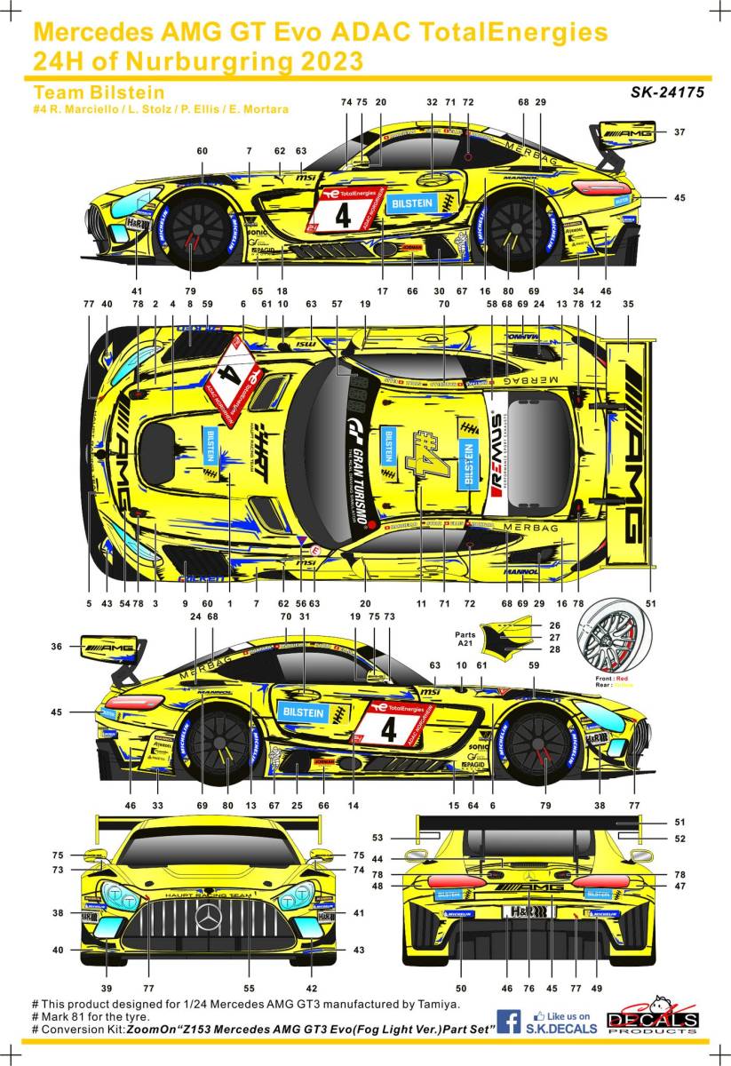 SKdecal SK24175 AMG Mercedes GT Evo ADAC Total Energies ニュルブルグリンク24時間　2023_画像2