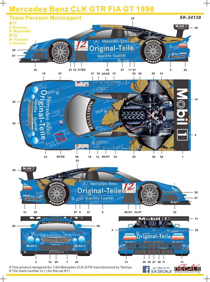 S.K.DECALS SK24139 メルセデス　CLK FIA GT 1998 オリギナルタイレ シルクスクリーンデカール_画像1