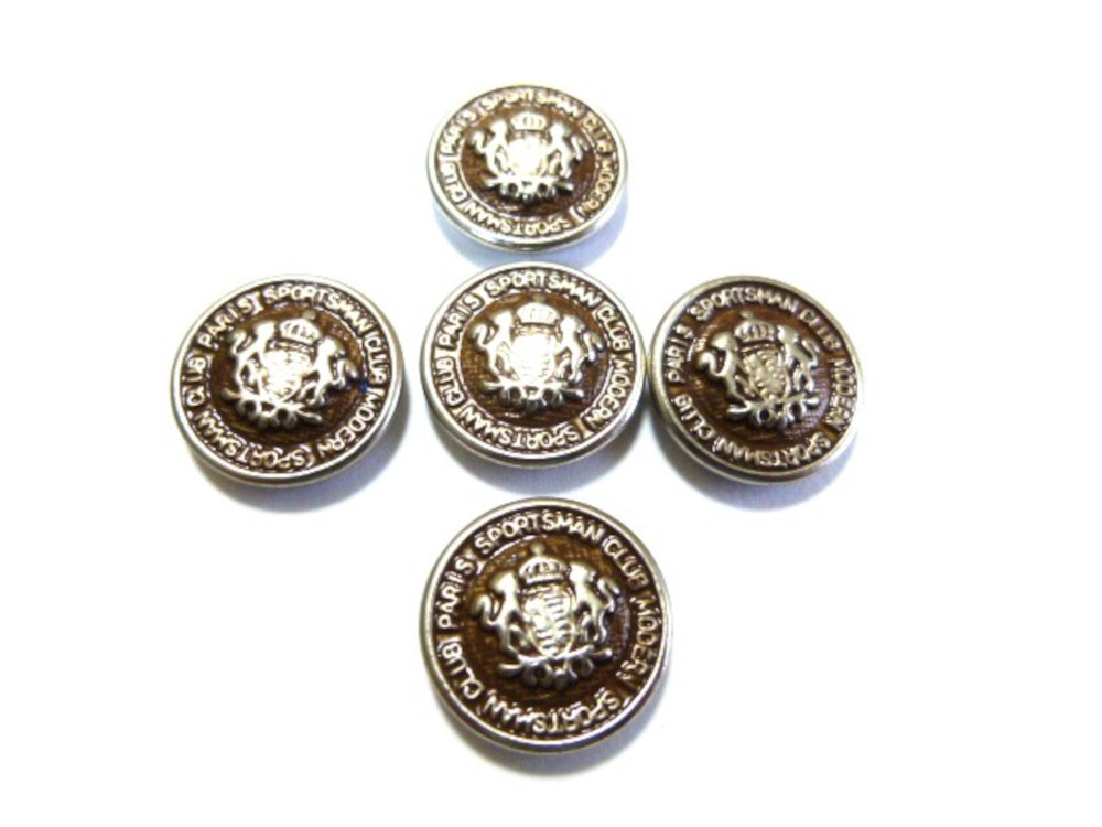 約15mm 10個入り ボタン シルバーｘブラウン色 墨入り 家紋調 メタル 真鍮 金属 ボタン 手芸 ブレザ－ ジャケット ms093_画像1