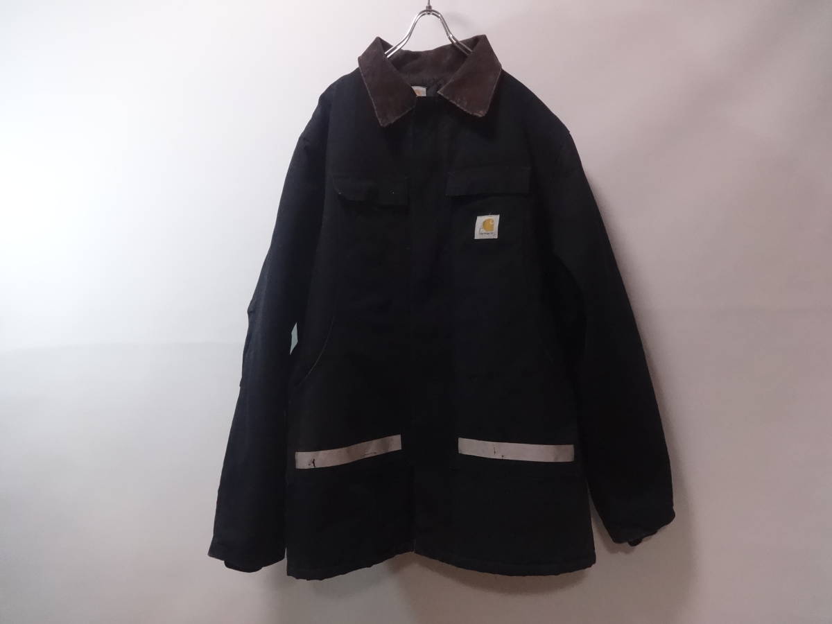 ジャンク品☆sizeXXL位★カーハート☆carhartt★ダック地★トラディショナルコート黒/ブラック★裏キルティング★ジャケット★ヴィンテージ_画像1