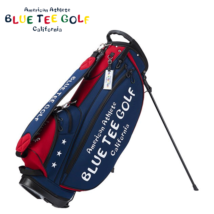 BLUE TEE GOLF ストレッチ 2トーン スタンド式 キャディバッグ 9型 BTG-CB017 【ブルーティーゴルフ】【ネイビー/レッド】【CaddyBag】