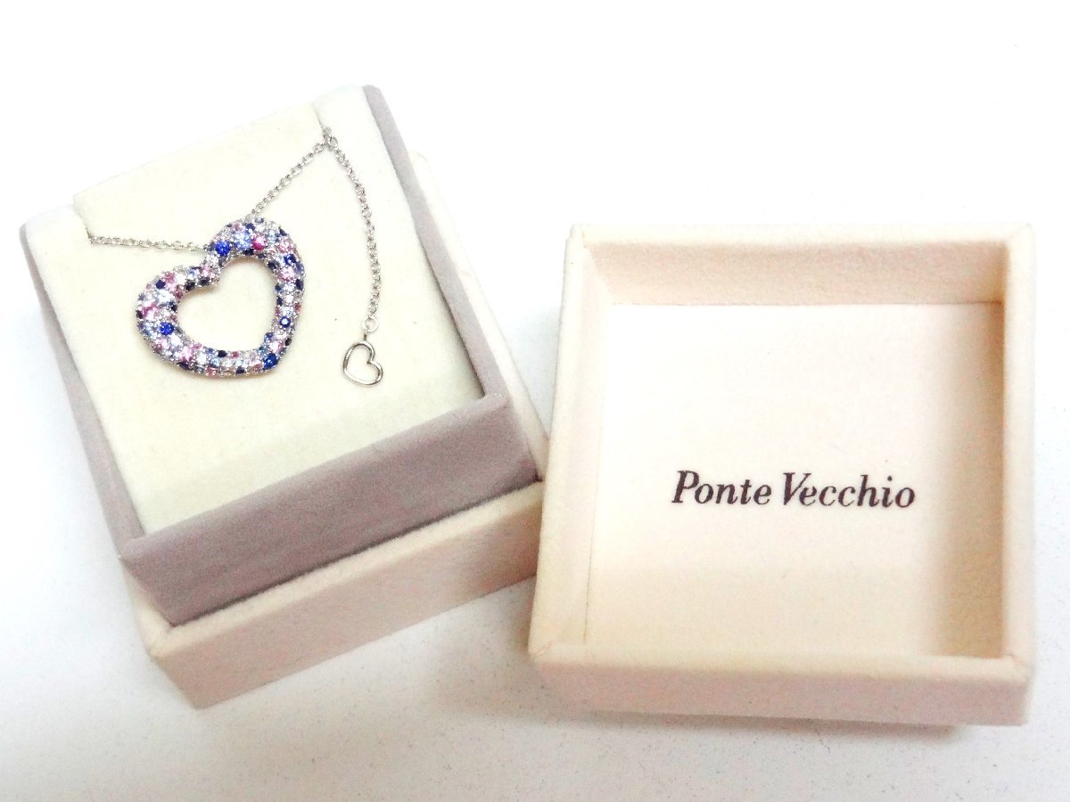 輝く高品質な オープンハートネックレス エモツィオーネ エテルノ・ファミリー ポンテヴェキオ Vecchio Ponte 極美品♪ K18WG ☆P 40cm 7.8g ポンテヴェキオ