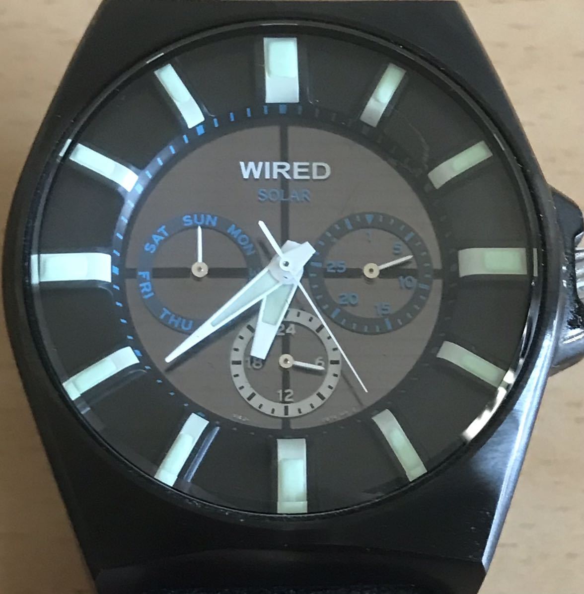 177-0357 SEIKO セイコー WIRED ワイアード　メンズ腕時計　革ベルト　ソーラー　黒　ブラック　V14J-0BD0 動作確認済み_画像1