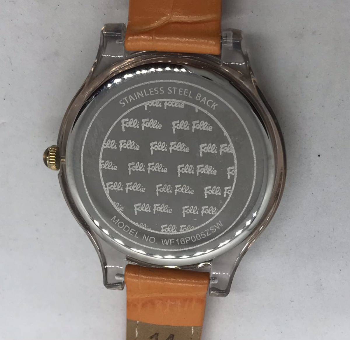 186-0110 FOLLI FOLLIE 腕時計 革ベルト　オレンジ 電池切れ 動作未確認_画像2