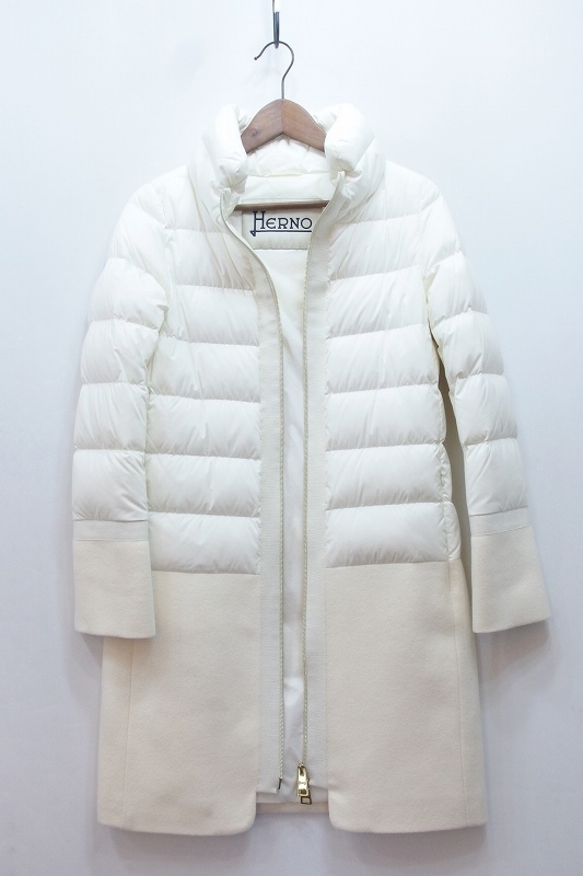  hell noHERNO unusual material high‐necked combination down coat lady's *38 PI0684D white kz4624209288