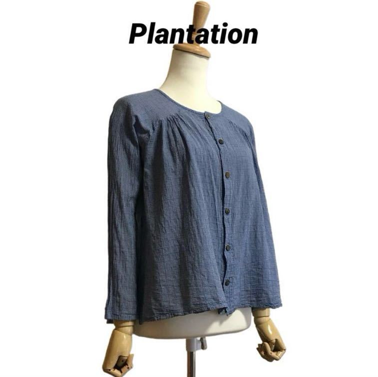 Plantation クレープ素材 ギンガムチェックAラインシャツ_画像1