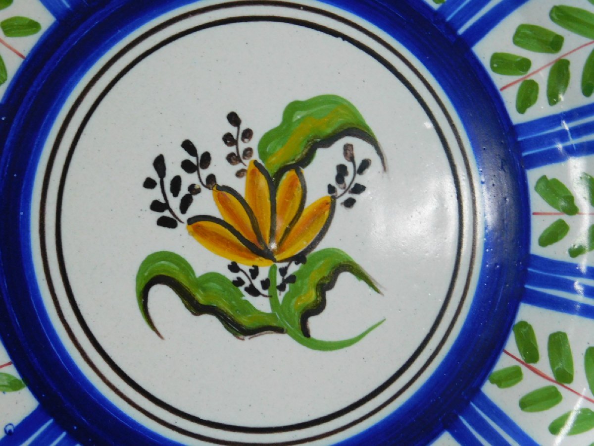 スペイン陶器 FIGAS ハンドペイント 飾り皿 壁掛け 直径31.8cm 西洋 雑貨 インテリア OK4729_画像3