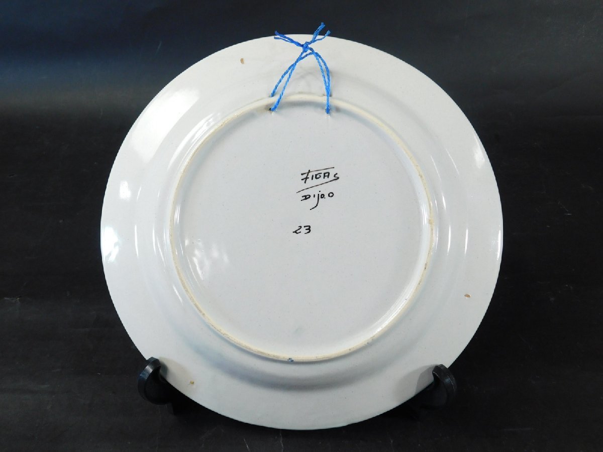 スペイン陶器 FIGAS ハンドペイント 飾り皿 壁掛け 直径31.8cm 西洋 雑貨 インテリア OK4729_画像7