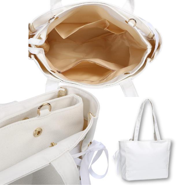痛バ 痛バッグ 透明窓 PU リボン飾り ホワイト ハンドバッグ 缶バッジ用 鞄の画像10