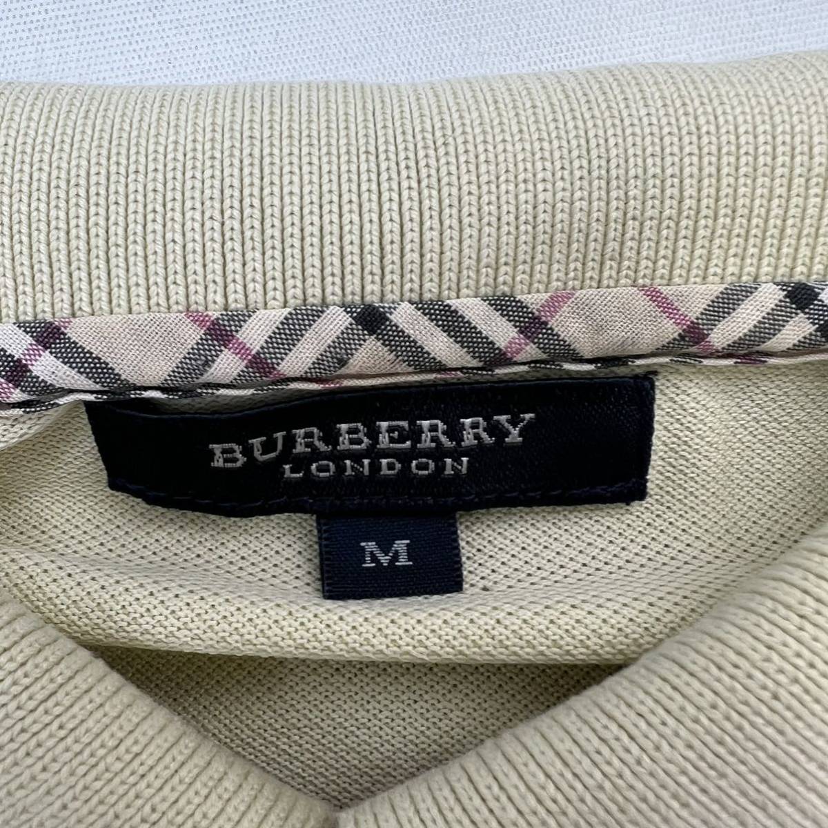 BURBERRY ☆ 永遠の定番◎ ロゴ 刺繍 ポロシャツ 長袖 ベージュ M 大人カジュアル 休日 紳士 人気 古着 正規 三陽商会 バーバリー ■BC270_画像5