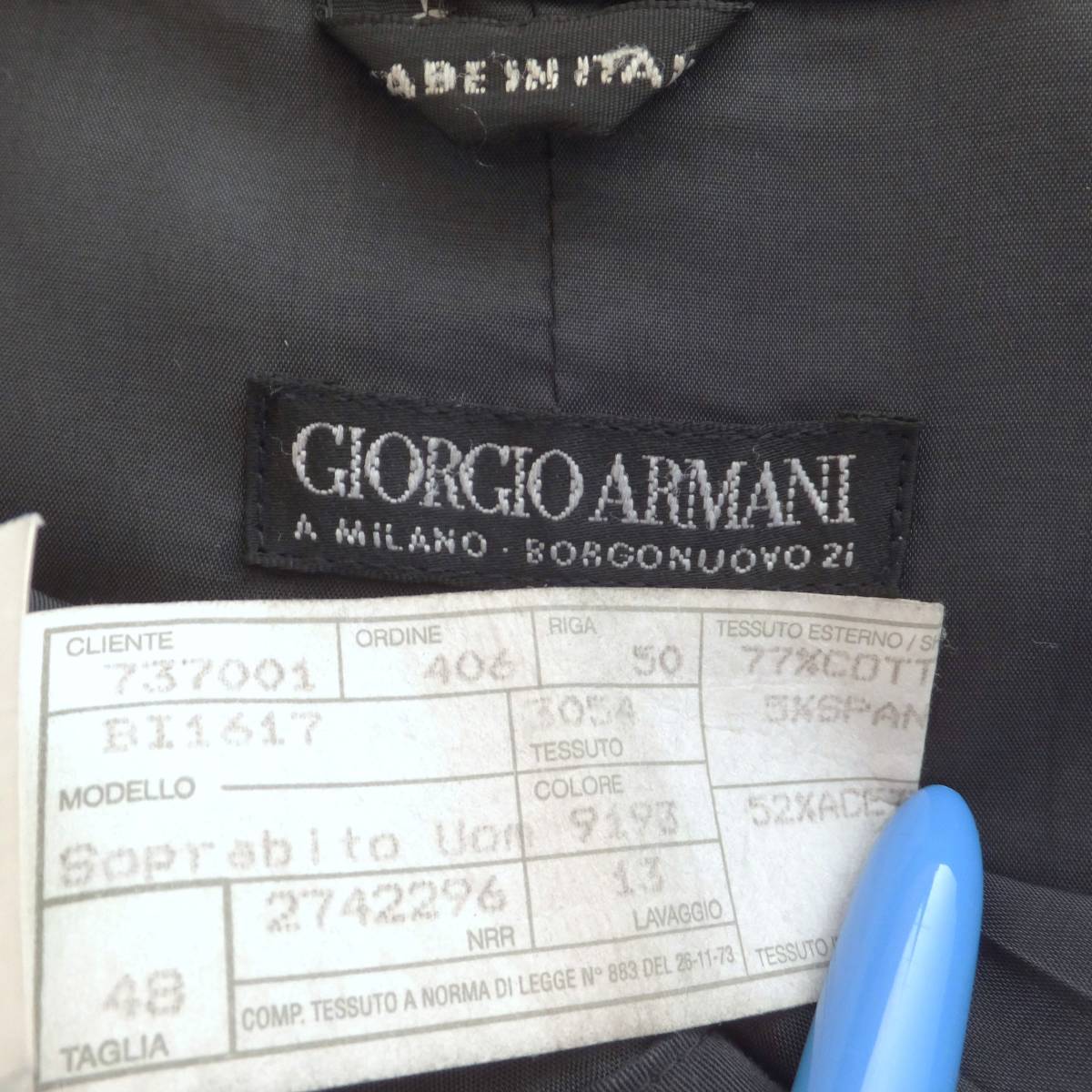 GIORGIO ARMANI ジョルジオアルマーニ 黒タグ オールド コットン コート サイズ48 メンズ 黒 ブラック MADE IN ITALY 春にもの画像4