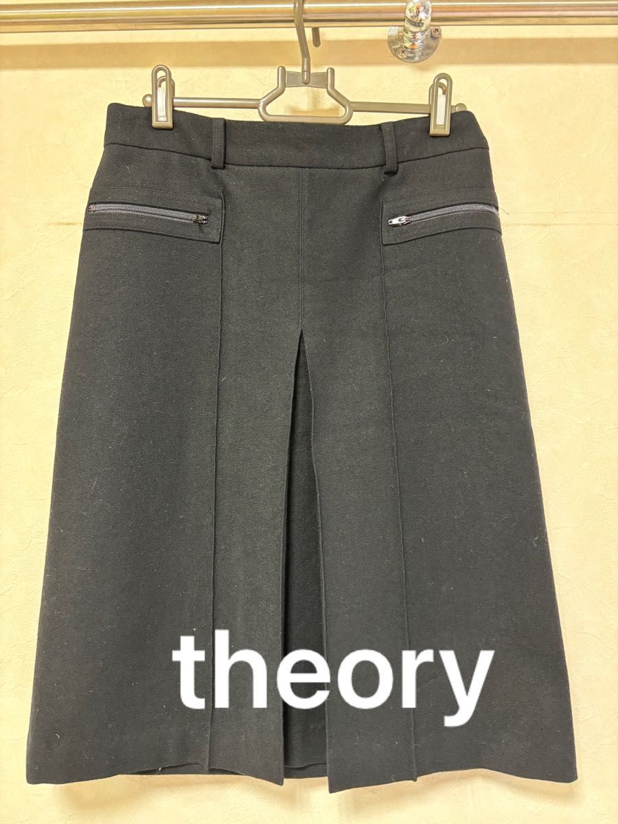 theory  ブラック　ボックスプリーツ　ウールスカート　黒